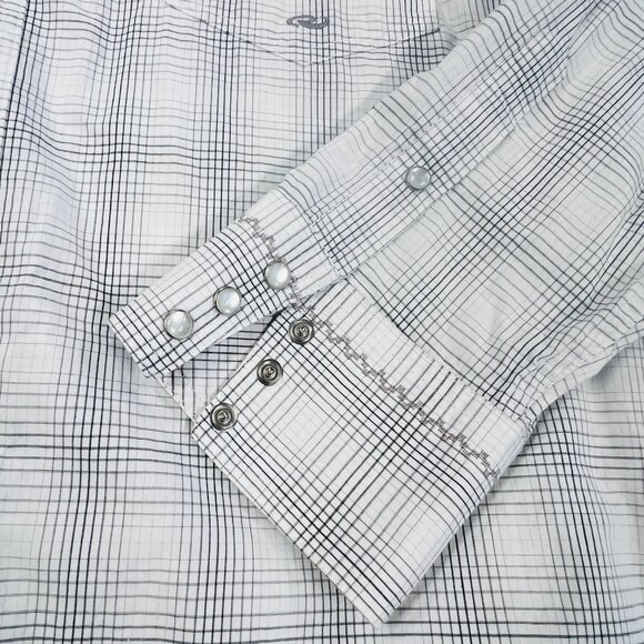 Roper Mens Plaid White Gray Western Long Sleeve Pearl Snap Button Shirt 2XL EUC - Picture 3 of 7